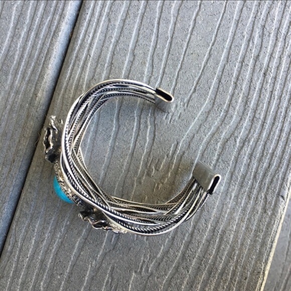 1 LEFT! Turquoise & 18k Silver Rose Cuff Bracelet - Picture 3 of 7